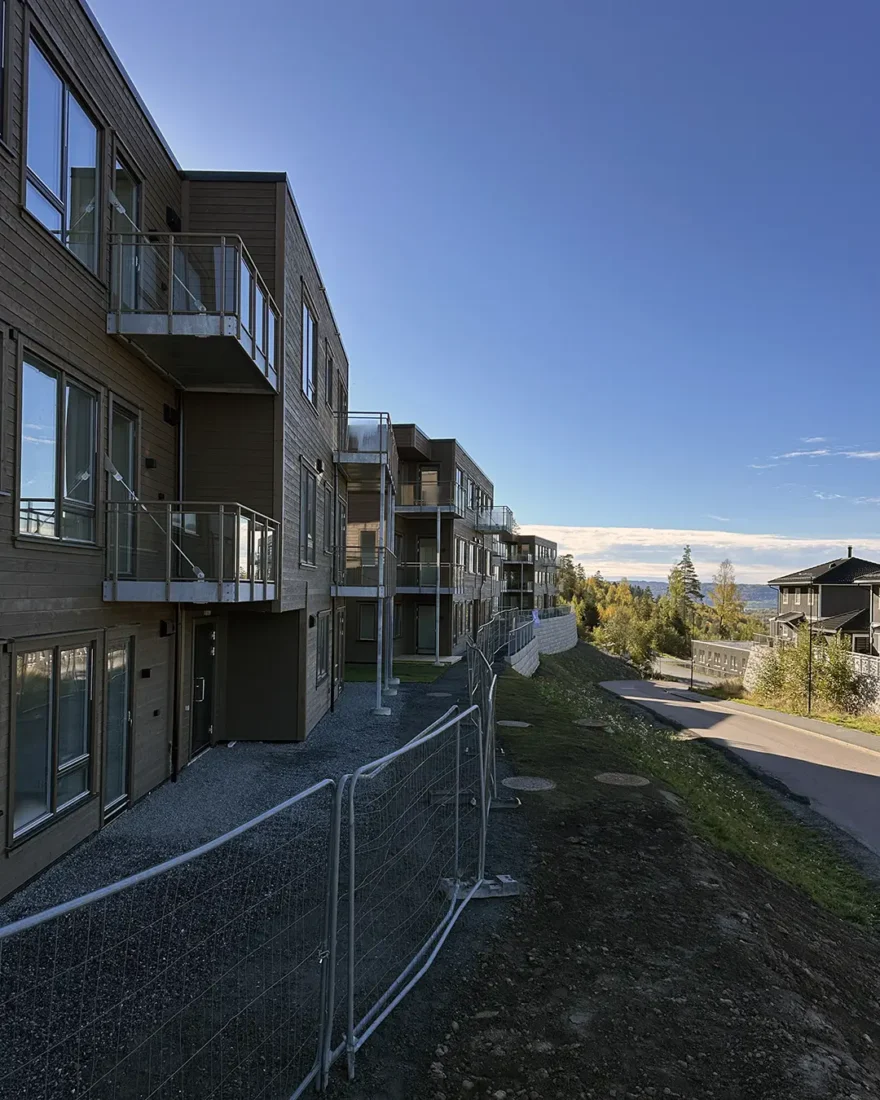 4 nye boligblokker på Fetsund. Byggene har 3 etasjer